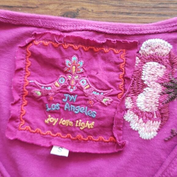 Flawed Johnny Was Magenta Floral Embroidered Long Sleeve Tunic Top Size Small - Picture 2 of 8